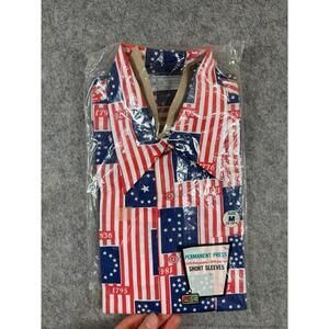 Vintage 70's American Flag Perma Press Button Shirt K-Mart M USA Made